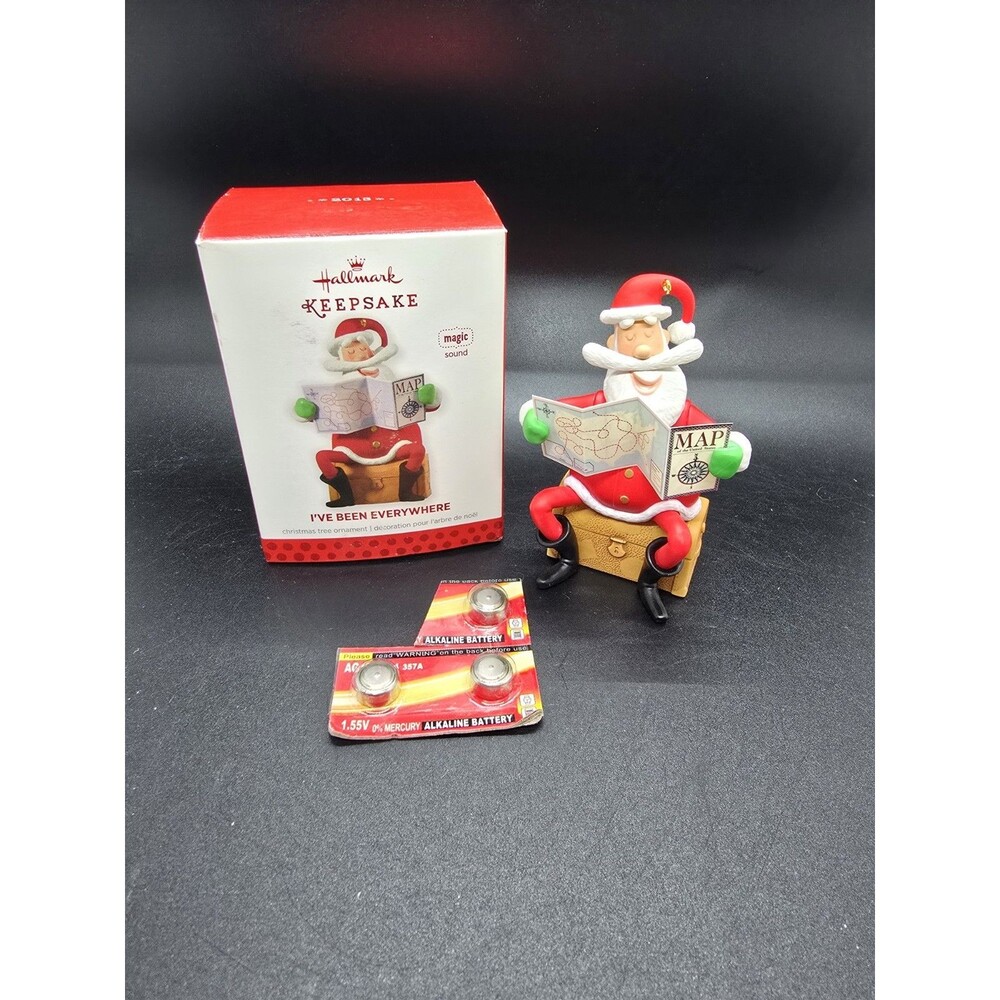 Hallmark I've Been Everywhere Magic Sound Ornament Santa w/Map NIB New Batteries